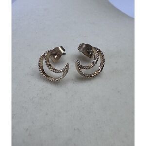 New Crescent New Moon Sterling Silver Stud Earrings Gold Plated NWOT